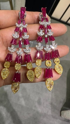 GIA Certified 37.86 carats Yellow Diamond Ruby Earrings