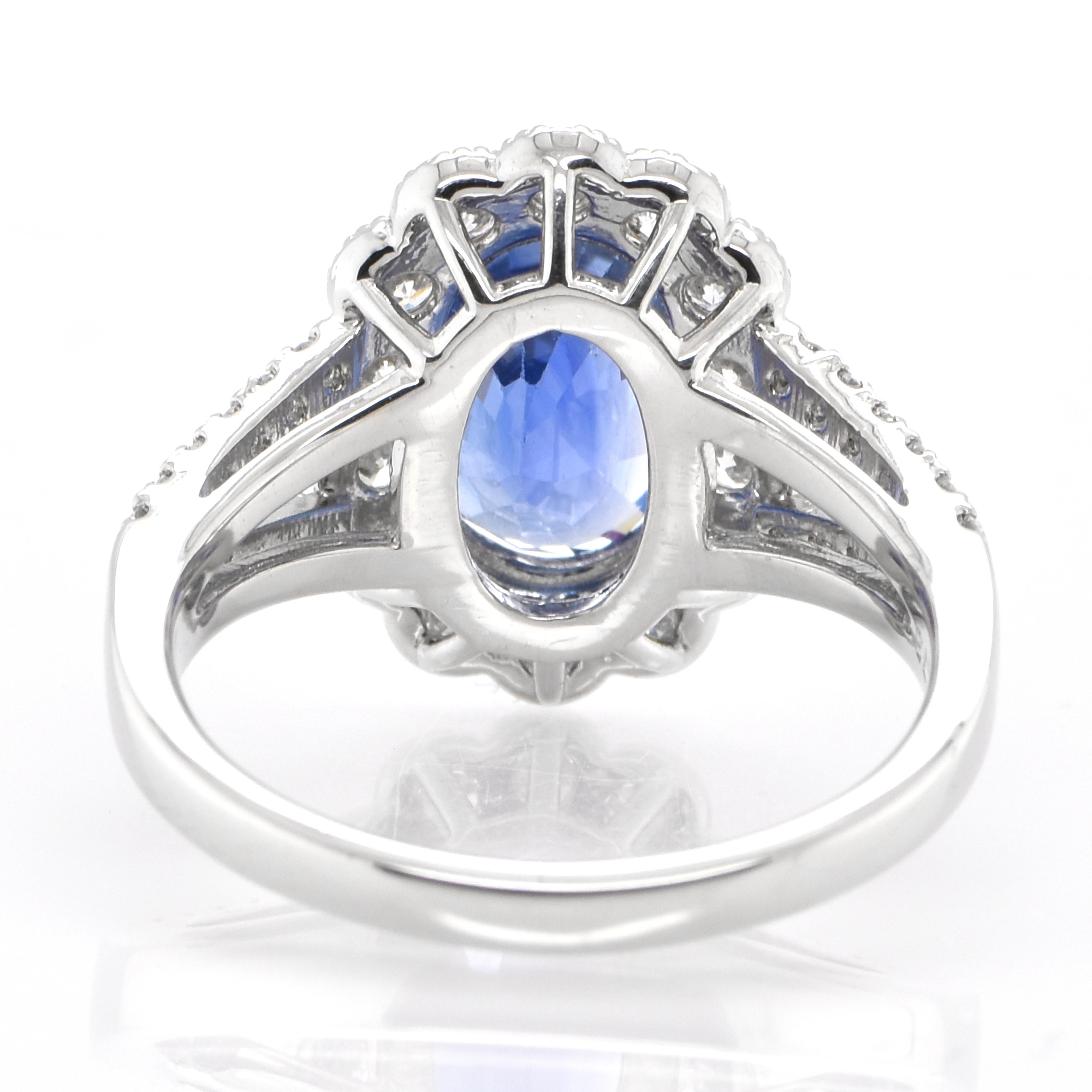 Women's GIA Certified 3.79 Carat Natural, Ceylon Sapphire & Diamond Ring Set in Platinum For Sale