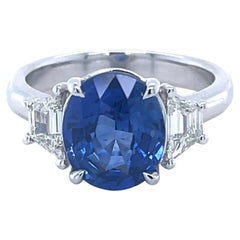 GIA Certified 3.80 Carat Ceylon Sapphire & Diamond Three stone Ring in Platinum