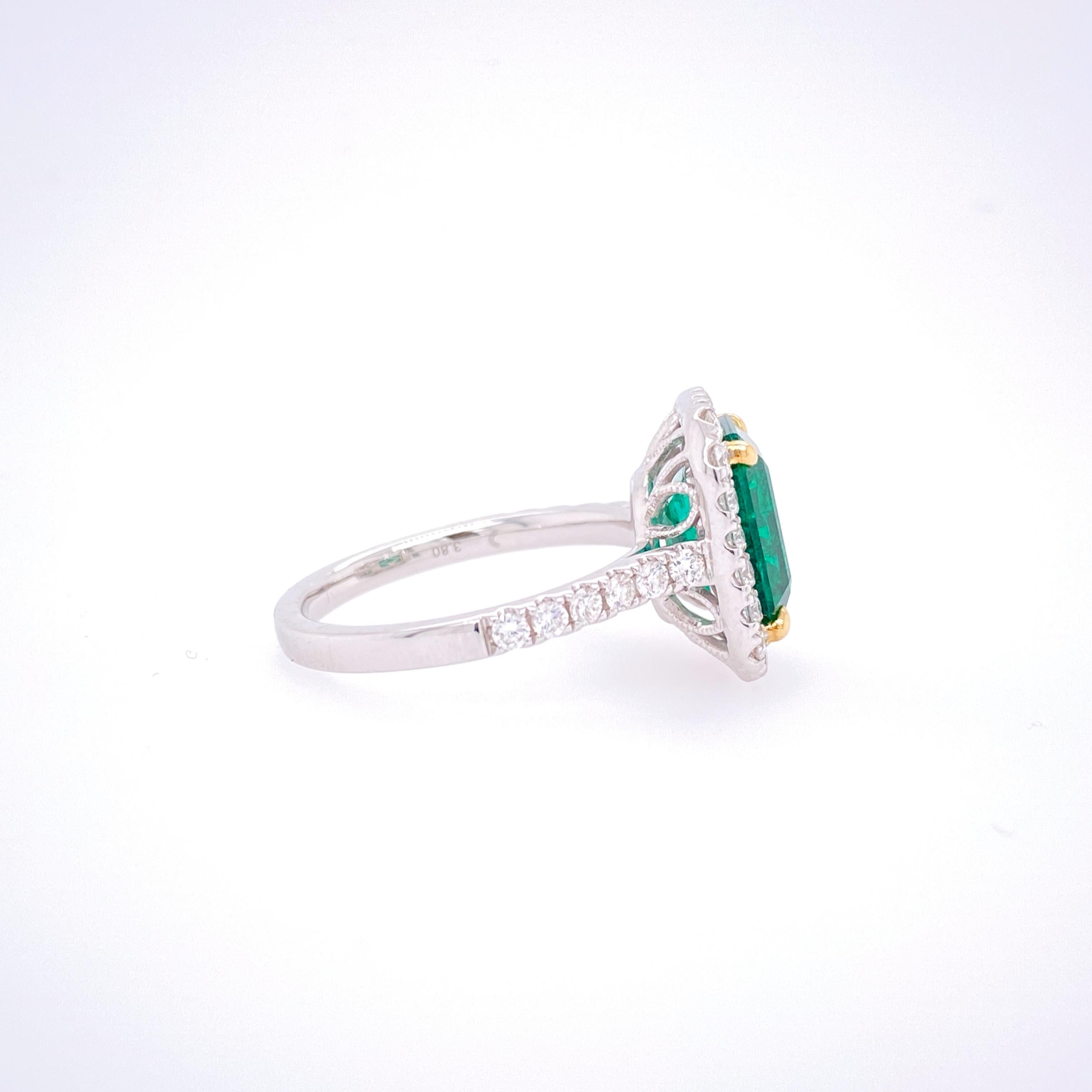 GIA Certified 3.80 Carat Emerald and Diamond Ring In New Condition For Sale In Great Neck, NY