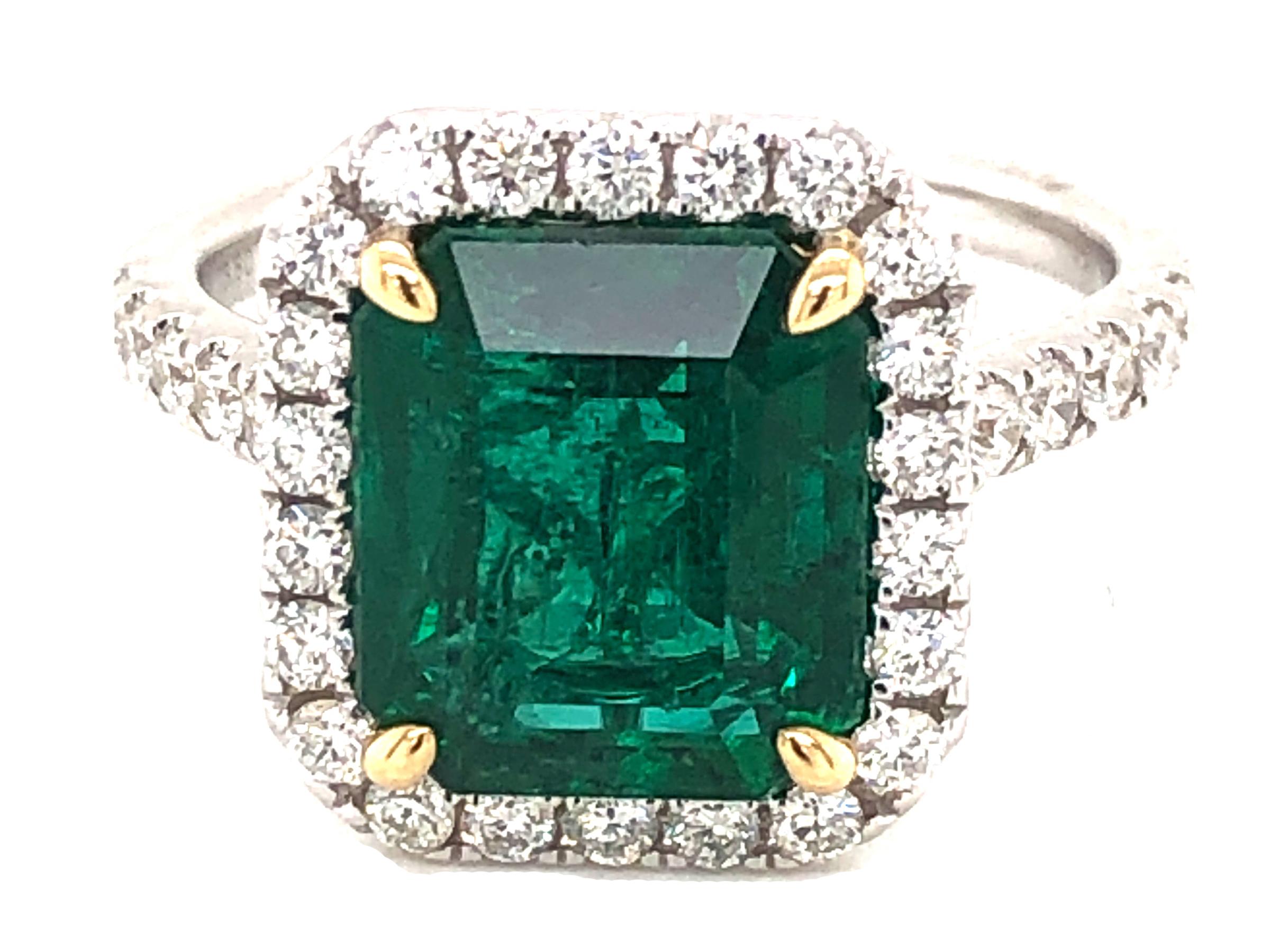 GIA Certified 3.80 Carat Emerald and Diamond Ring For Sale 2