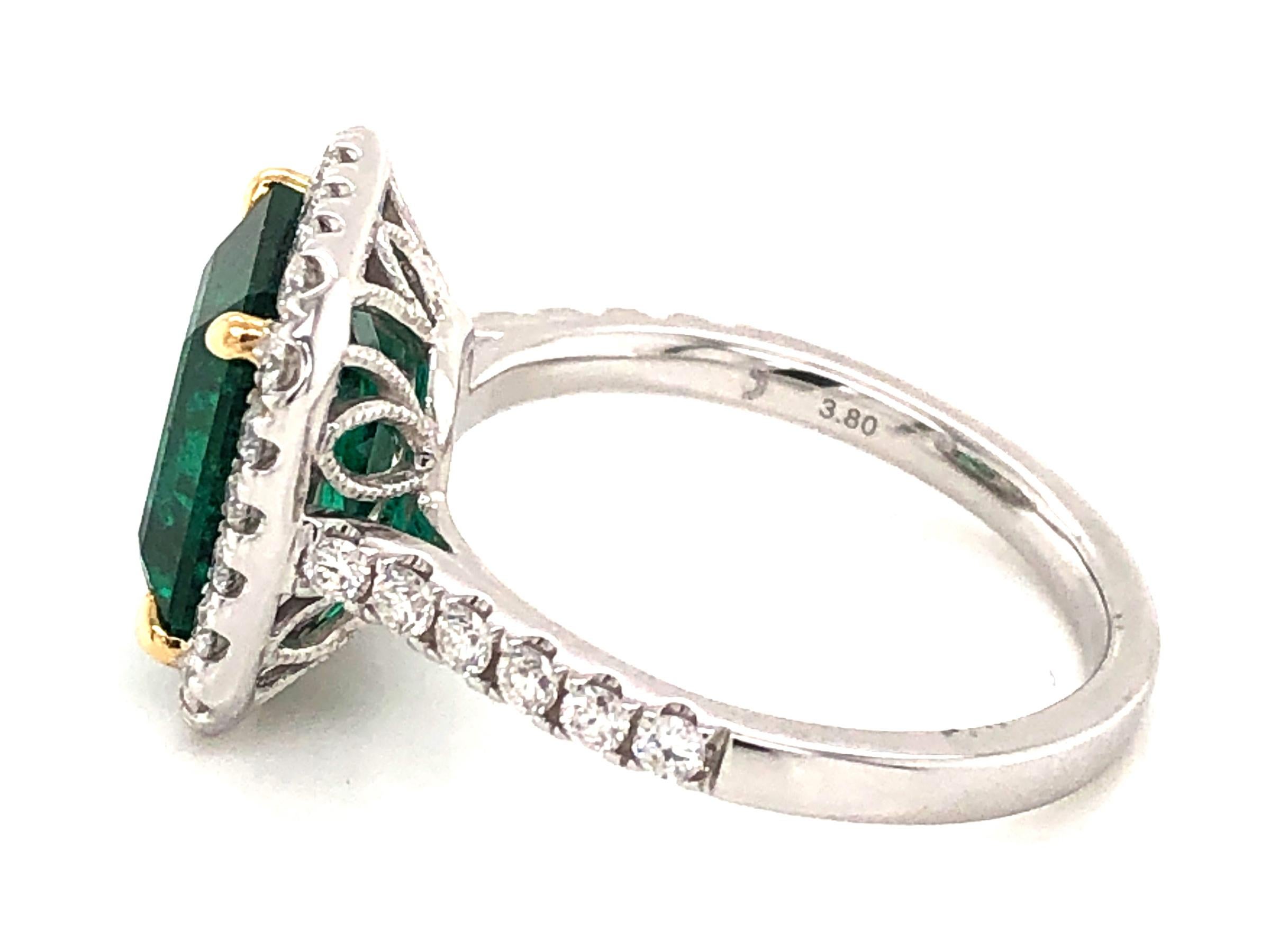 GIA Certified 3.80 Carat Emerald and Diamond Ring For Sale 3