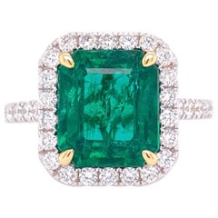 GIA Certified 3.80 Carat Emerald and Diamond Ring