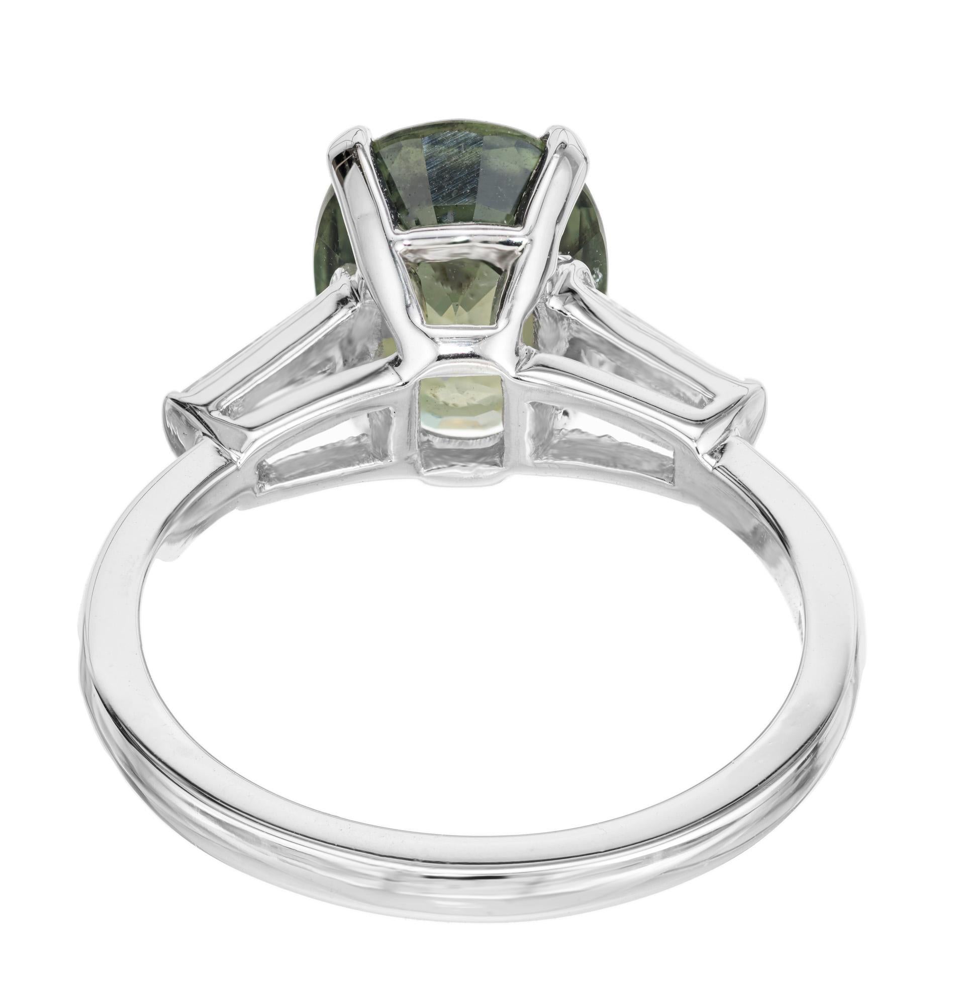 Women's GIA Certified 3.80 Carat Natural Green Sapphire Diamond Platinum Engagement Ring For Sale