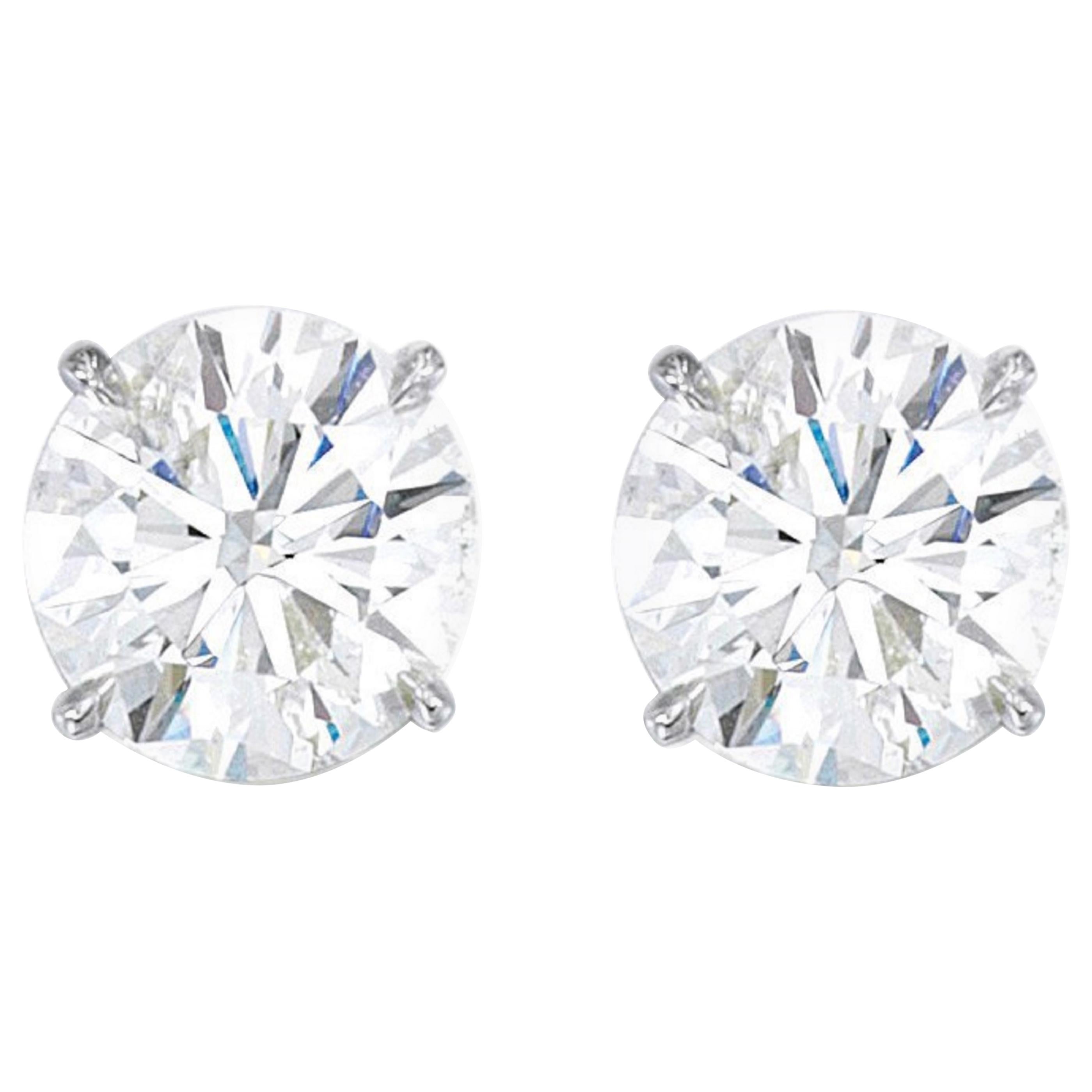 GIA Certified 3.18 Carat Round Brilliant Cut Diamond Studs 