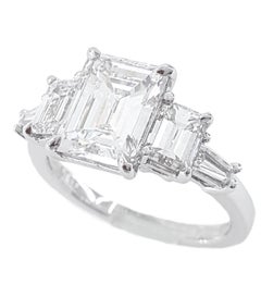 GIA Certified 3.80 Carat Total Weight Emerald and Baguette Cut Diamond Ring