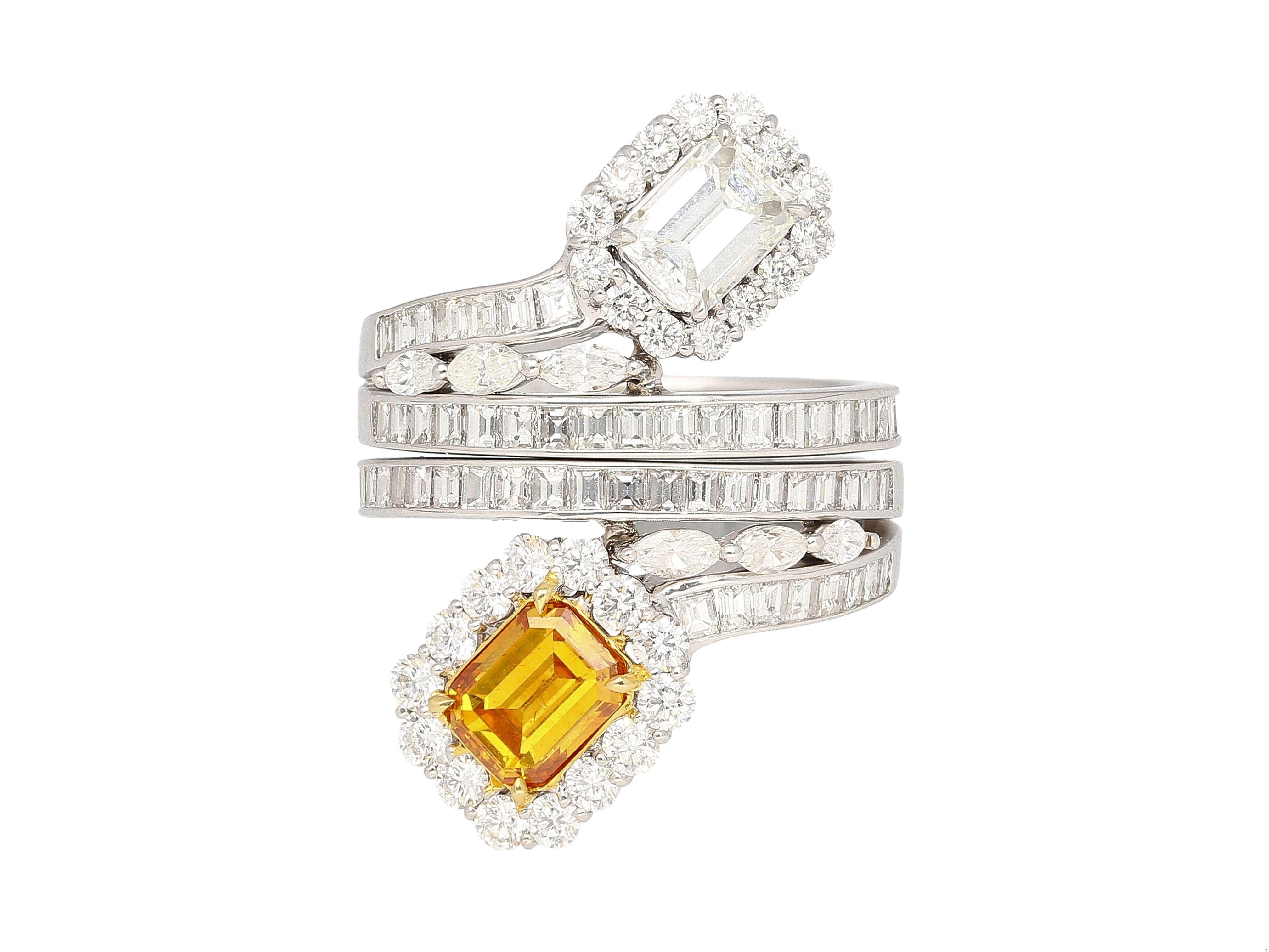 Donna Anello Toi Et Moi staccabile a due pezzi con certificato GIA da 3,81 carati in oro bianco 18 carati in vendita
