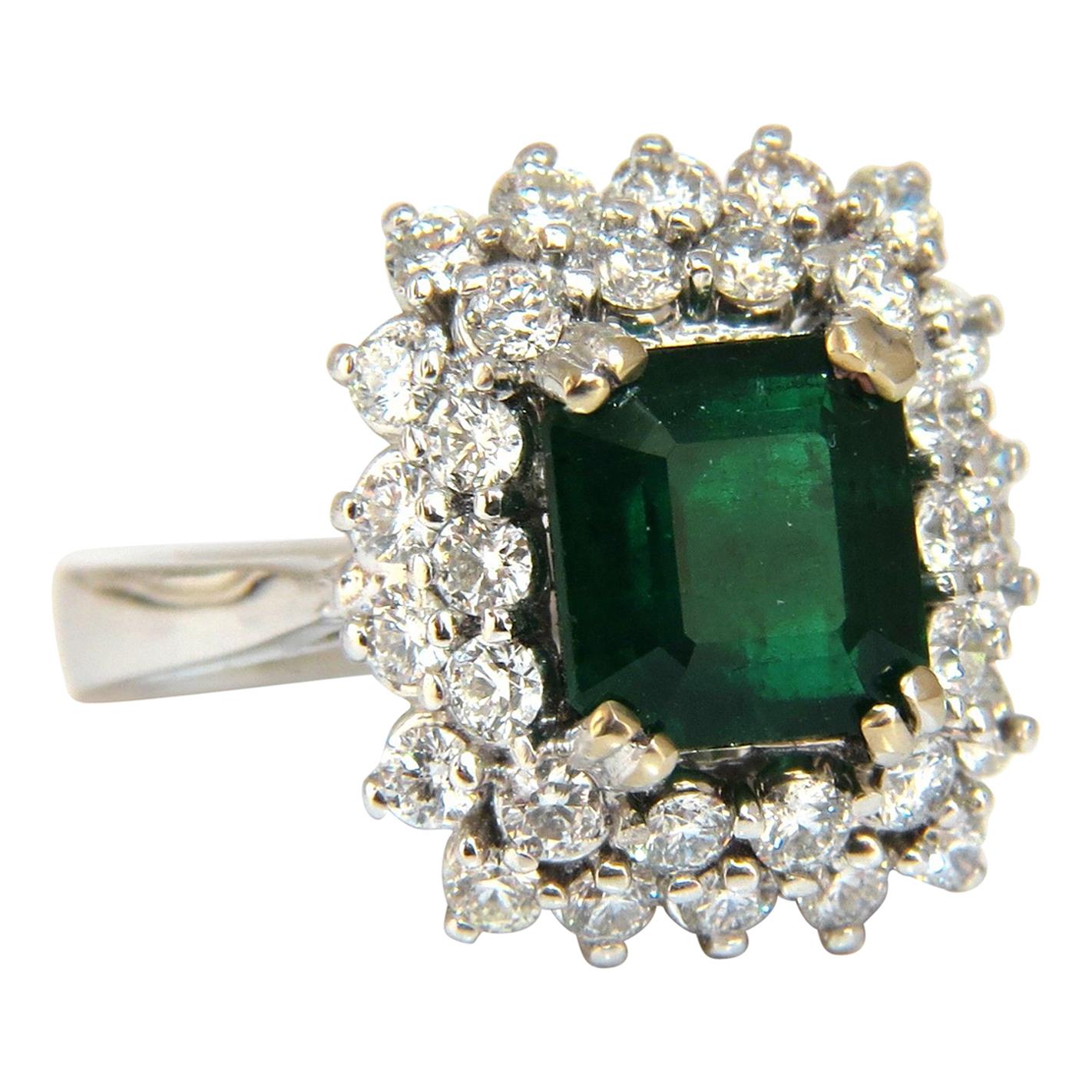 GIA Certified 3.82 Carat Natural Emerald Diamonds Ring 14 Karat No Enhancement
