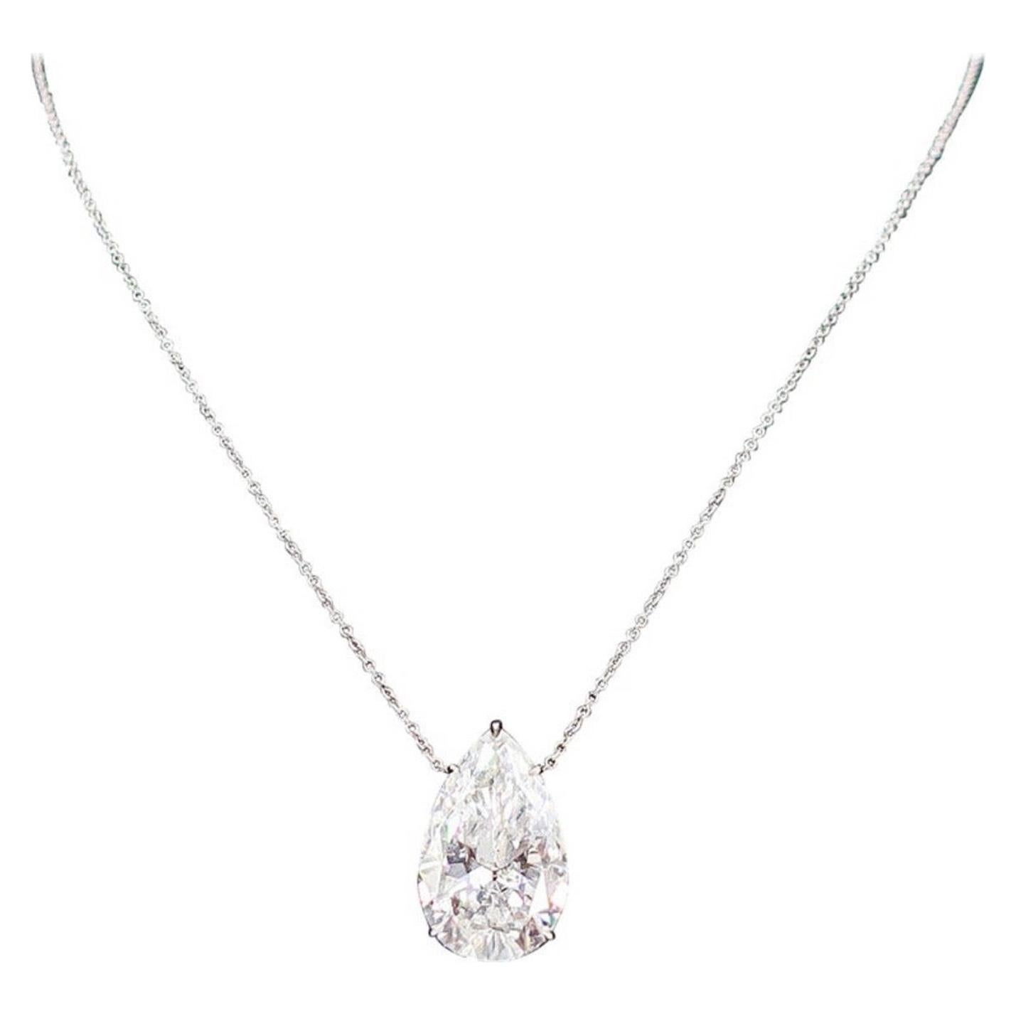 Issac Nussbaum GIA Certified 3.82 Carat Pear Shape Diamond Pendant
