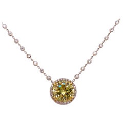 GIA Certified 3.82 Carat Yellow Round Cut Diamond Pendant Necklace