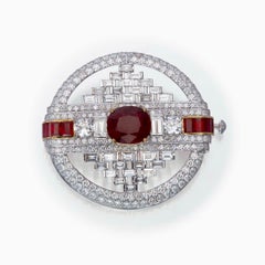 GIA Certified 3.83 Carat Burmese Ruby No Heat Pigeon Blood Diamond Brooch