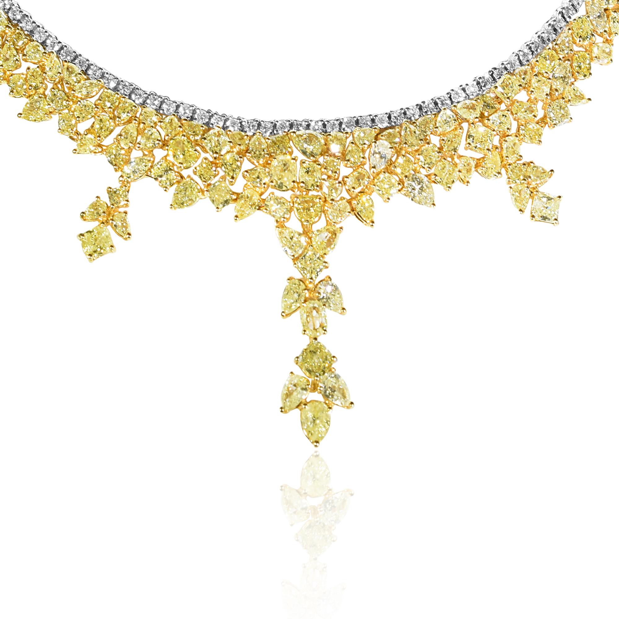 Contemporary GIA Certified 38.33 Carat Natural Yellow Diamond Necklace