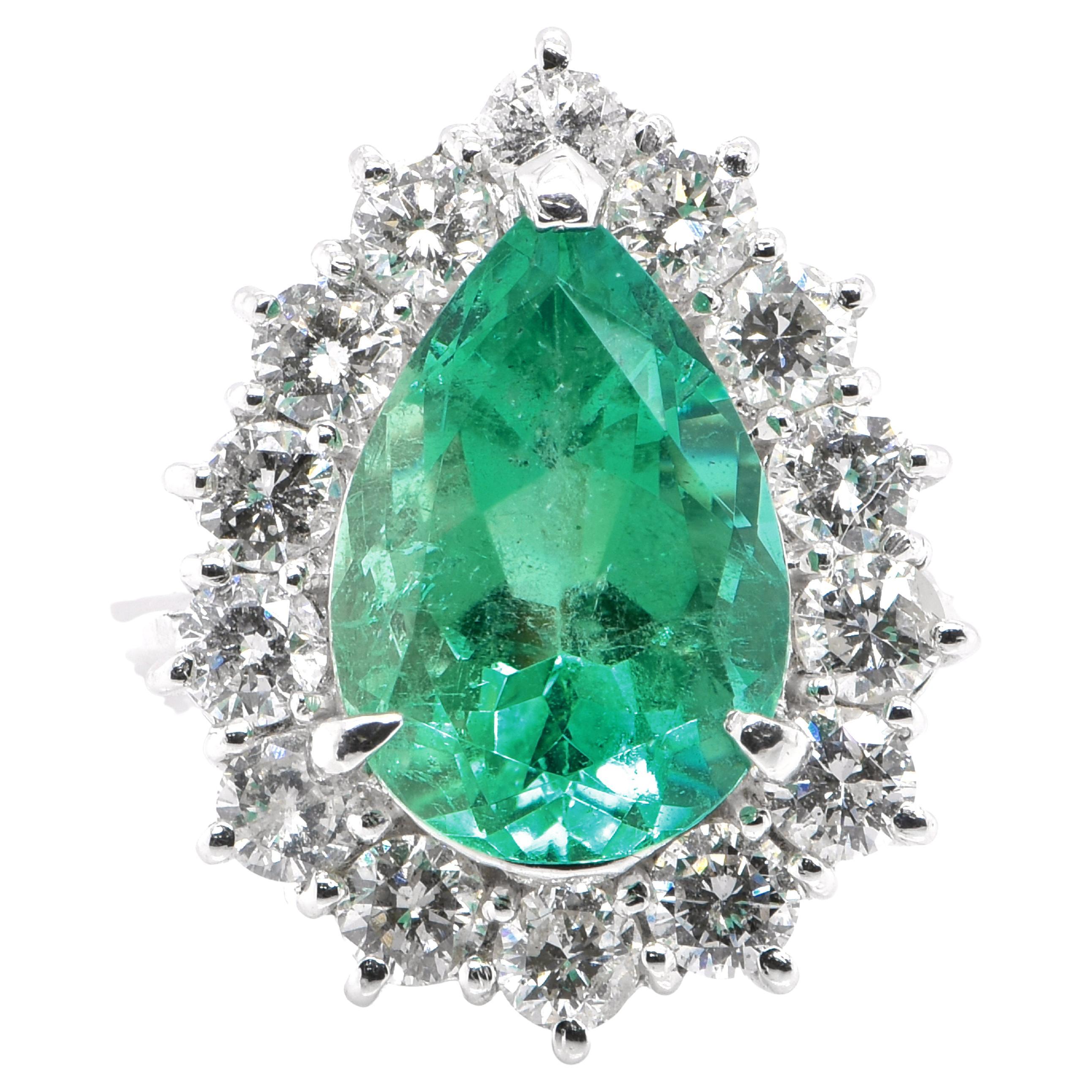 GIA Certified 3.84 Carat Natural Colombian Emerald & Diamond Ring Set Platinum
