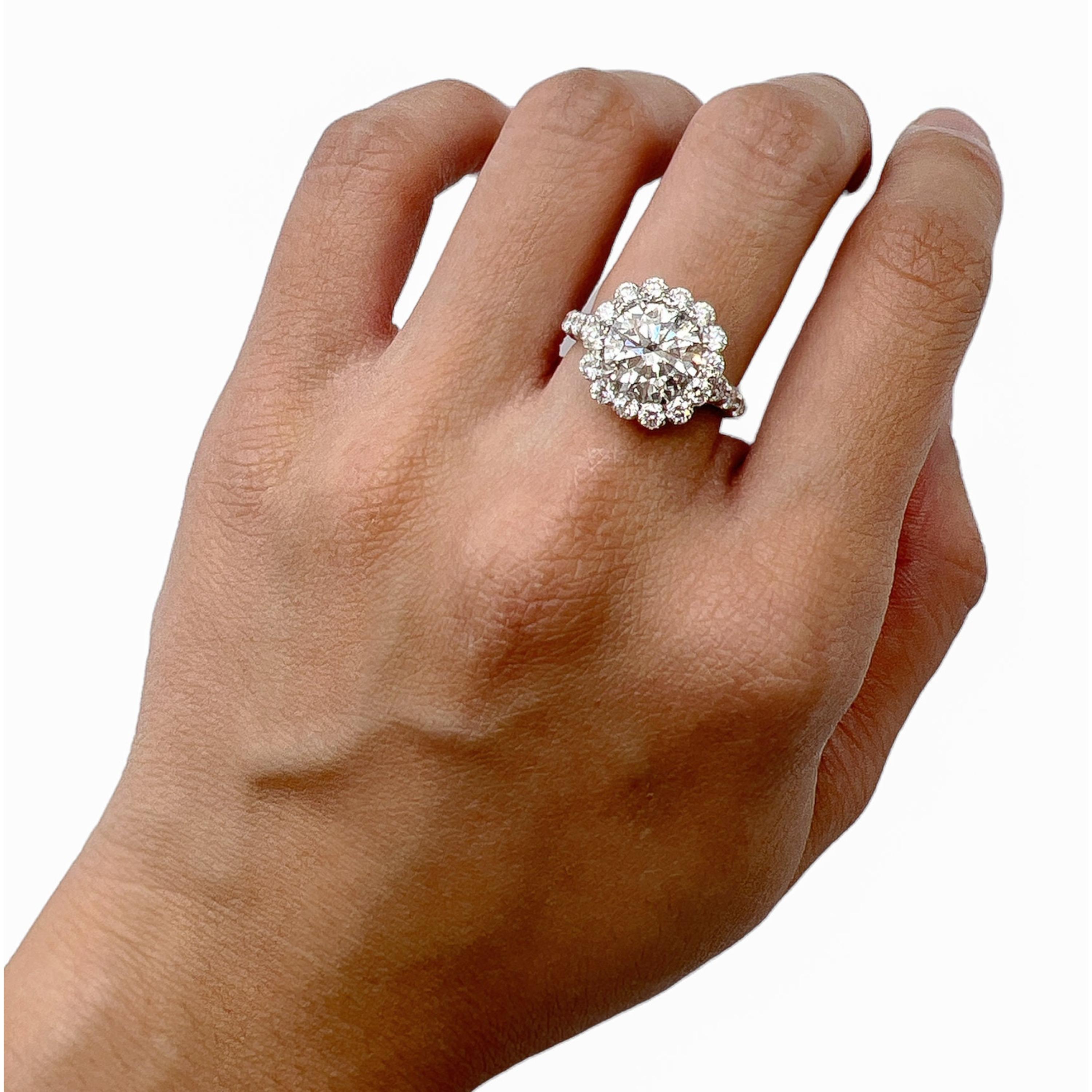 Contemporary GIA Certified 3.85 Carat Halo Natural Diamond White Gold Solitaire Ring For Her For Sale