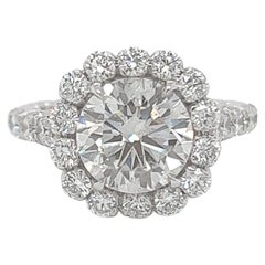 GIA Certified 3.85 Carat Halo Natural Diamond White Gold Solitaire Ring For Her