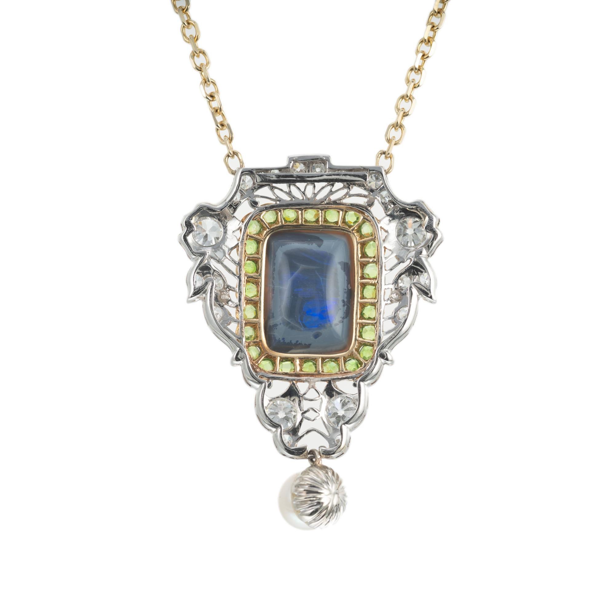 Round Cut GIA Certified 3.85 Carat Opal Diamond Garnet Platinum Gold Pendant Necklace