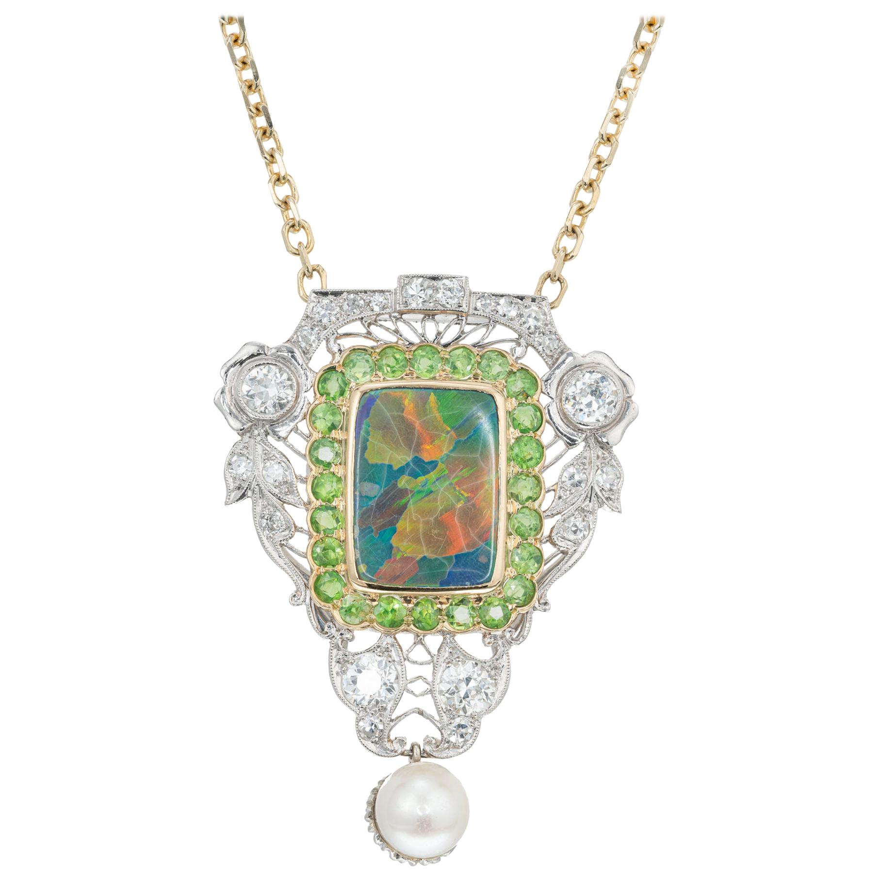 GIA Certified 3.85 Carat Opal Diamond Garnet Platinum Gold Pendant Necklace