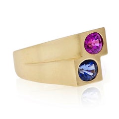 GIA Certified 3.85 Carat Oval-Cut Blue/Pink Ceylon Sapphire Toi Et Moi 18K Ring