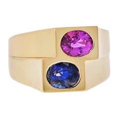 GIA-zertifizierter 3,85 Karat Ovalschliff Blau/Rosa Ceylon Saphir Toi Et Moi 18K Ring