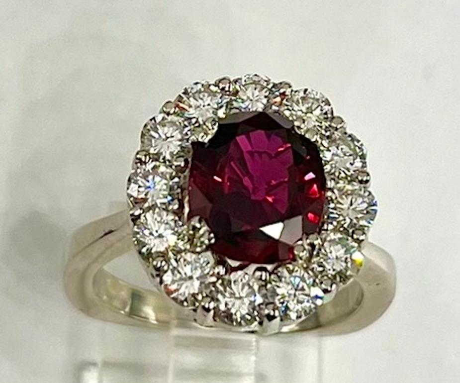 This is an incredible 3.85Ct Cushion Ruby that originates in Thailand and is not heated.  The color of this ruby is very deep but at the same time the stone is transparent and incredibly clean. You can see right through the depth of the stone.