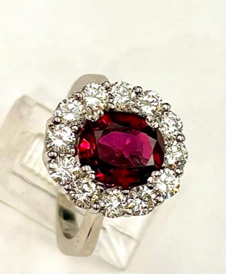 Contemporary GIA Certified 3.85Ct No Heat Thai Ruby Ring For Sale