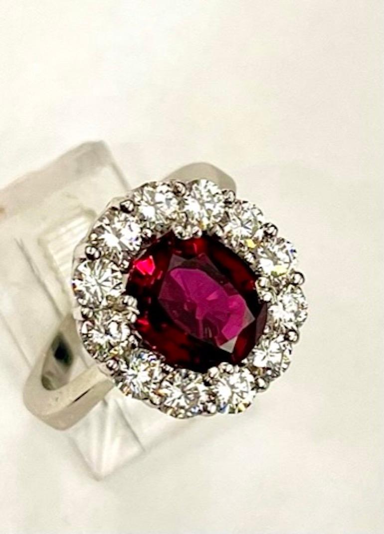 Oval Cut GIA Certified 3.85Ct No Heat Thai Ruby Ring For Sale