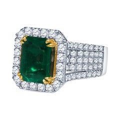 GIA Certified 3.86 Carat Octagonal Cut Emerald & Diamond Cocktail Ring