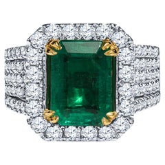 GIA Certified 3.86 Carat Octagonal Cut Emerald & Diamond Cocktail Ring