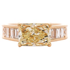 GIA Certified 3.86 Carat Yellow Diamond East West Ring 18K Gold