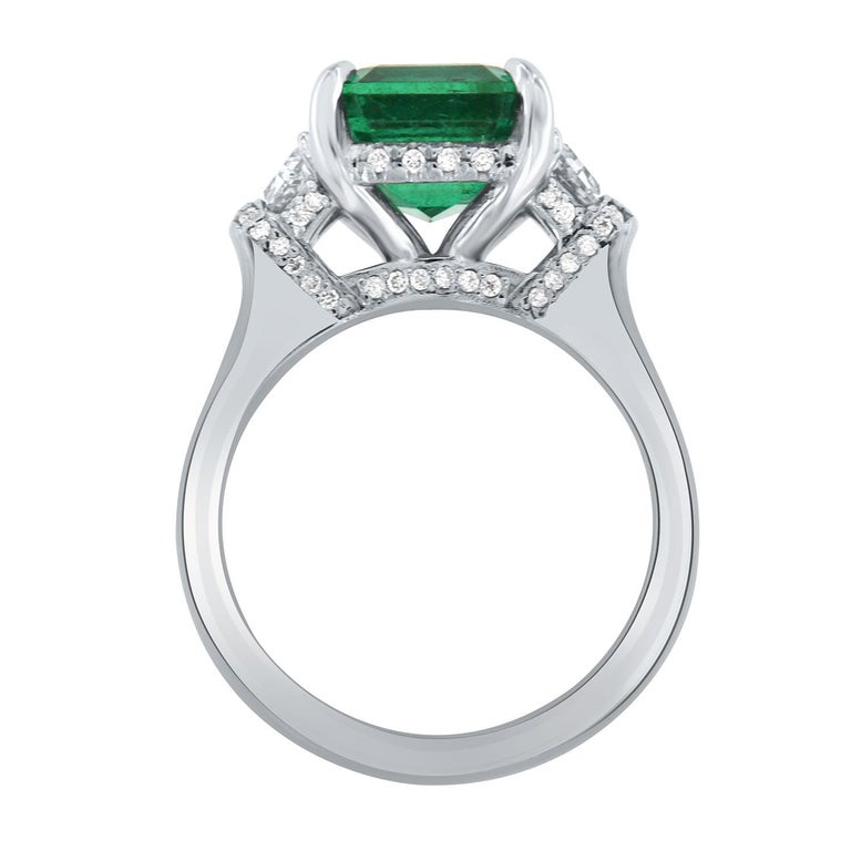 GIA Certified 3.87 Carat Green Emerald Trapeze Diamond Platinum Ring ...