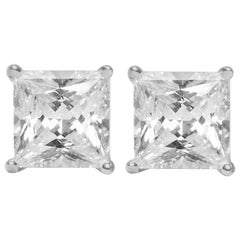 GIA Certified 3.87 Carat Princess Cut Diamond Stud Earrings E/F Color VS1/VS2