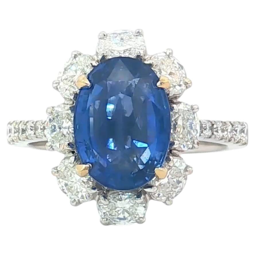GIA zertifiziert 3,87 Karat Sri Lanka Saphir Diamant Halo Ring 18k Weißgold