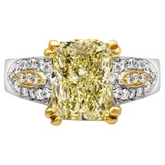 GIA Certified 3.87 Carats Radiant Cut Fancy Yellow Diamond Engagement Ring