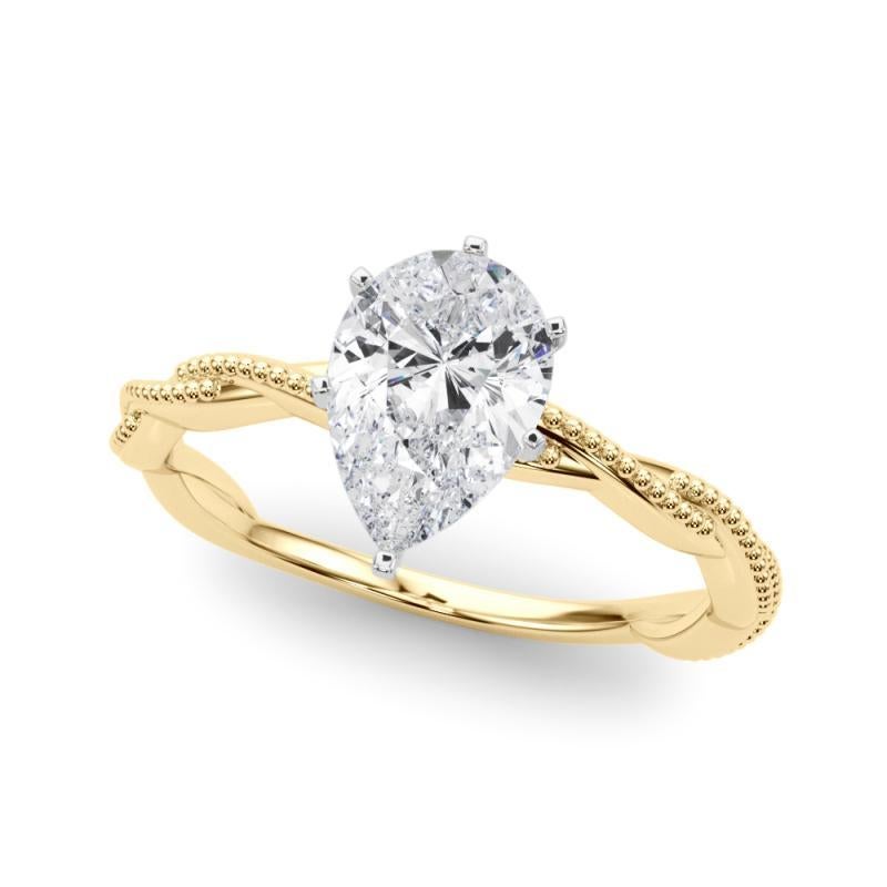 Taille poire Bague à diamant certifiée GIA de 3,88 carats avec anneau tressé en forme de poire en vente