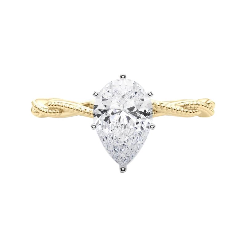 Bague à diamant certifiée GIA de 3,88 carats avec anneau tressé en forme de poire en vente
