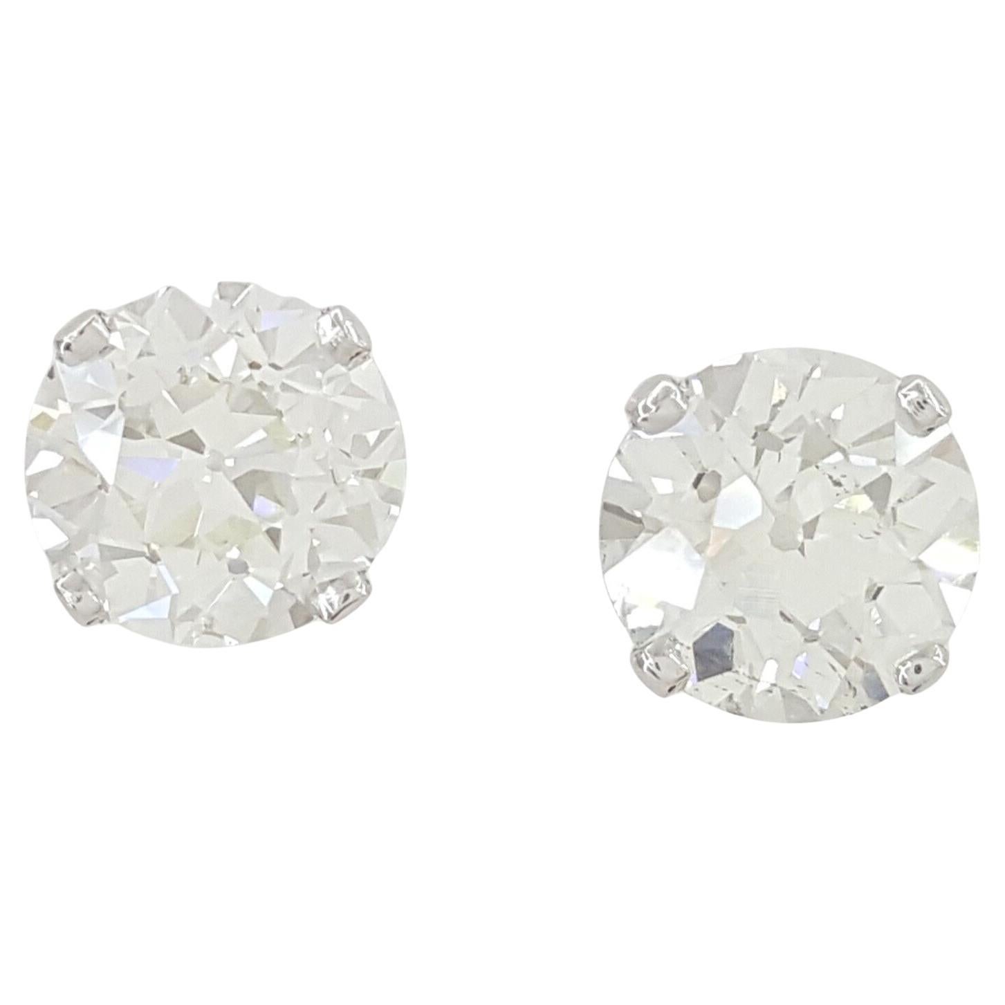 GIA Certified 3.88 ct Vintage Old European Cut Diamond Stud Earrings