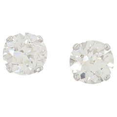 GIA Certified 3.88 ct Vintage Old European Cut Diamond Stud Earrings