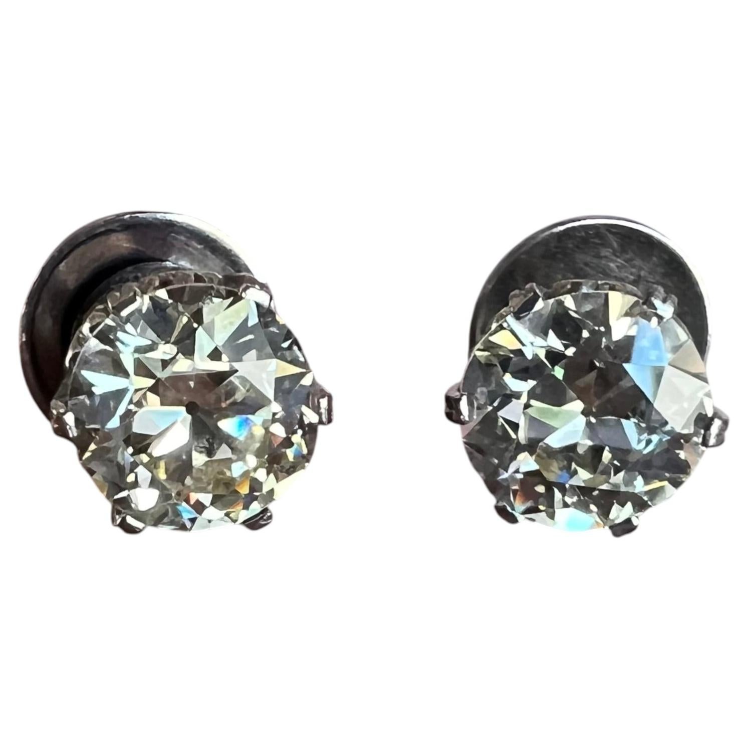 GIA Certified 3.88 tcw Old European Cut Diamond Stud Earrings