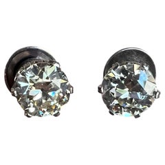 GIA Certified 3.88 tcw Old European Cut Diamond Stud Earrings