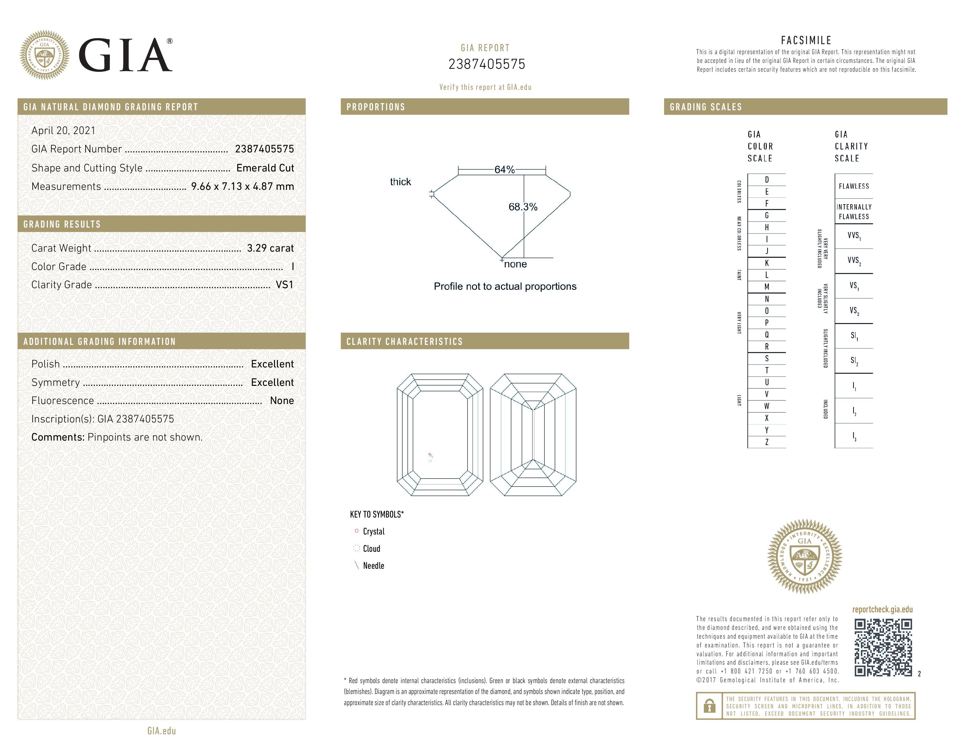 GIA-zertifiziert 3,89 Karat  Ring mit geschliffenem Schliff (Smaragdschliff)
