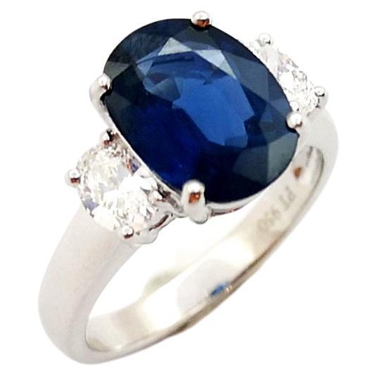 GIA Certified 3.89 cts Blue Sapphire with Diamond Ring set in Platinum 950  For Sale 1