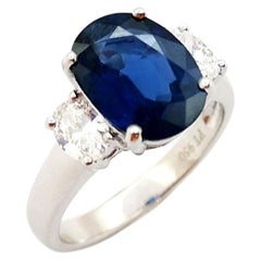 GIA Certified 3.89 cts Blue Sapphire with Diamond Ring set in Platinum 950 
