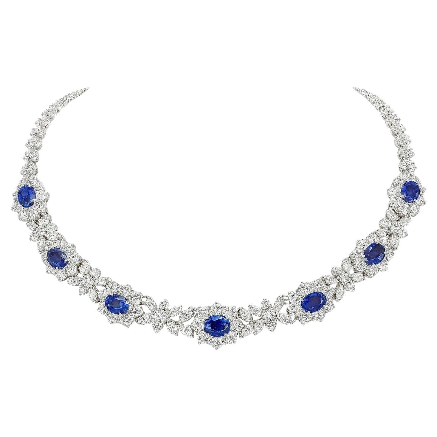 GIA Certified 39 Carat Blue Sapphire Carat Diamond Necklace
