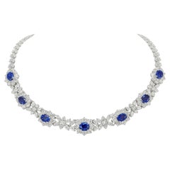 GIA Certified 39 Carat Blue Sapphire Carat Diamond Necklace