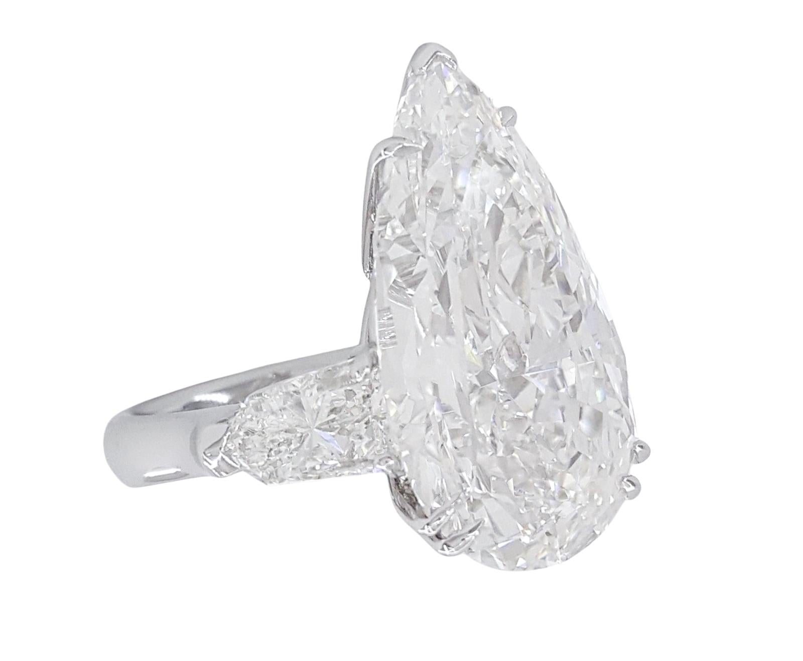 Contemporary GIA Certified 3.90 Carat D Color FLAWLESS Clarity Pear Diamond Platinum Ring For Sale