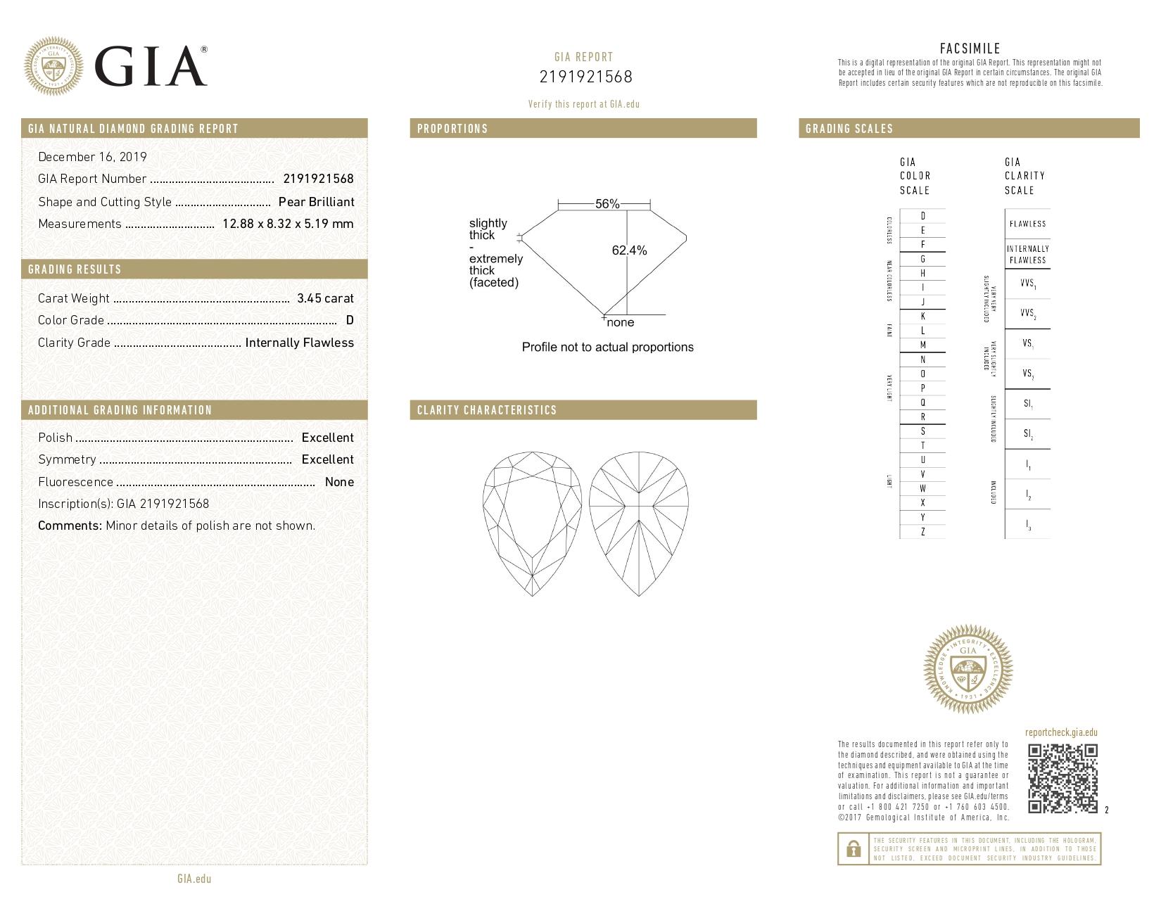 Platinring, GIA-zertifizierter 3,90 Karat D Farbe FLAWLESS Reinheit birnenförmiger Diamant im Angebot 1