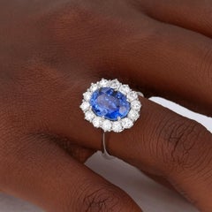 GIA Certified 3.93 Carat Blue Ceylon UNHEATED Sapphire Ring