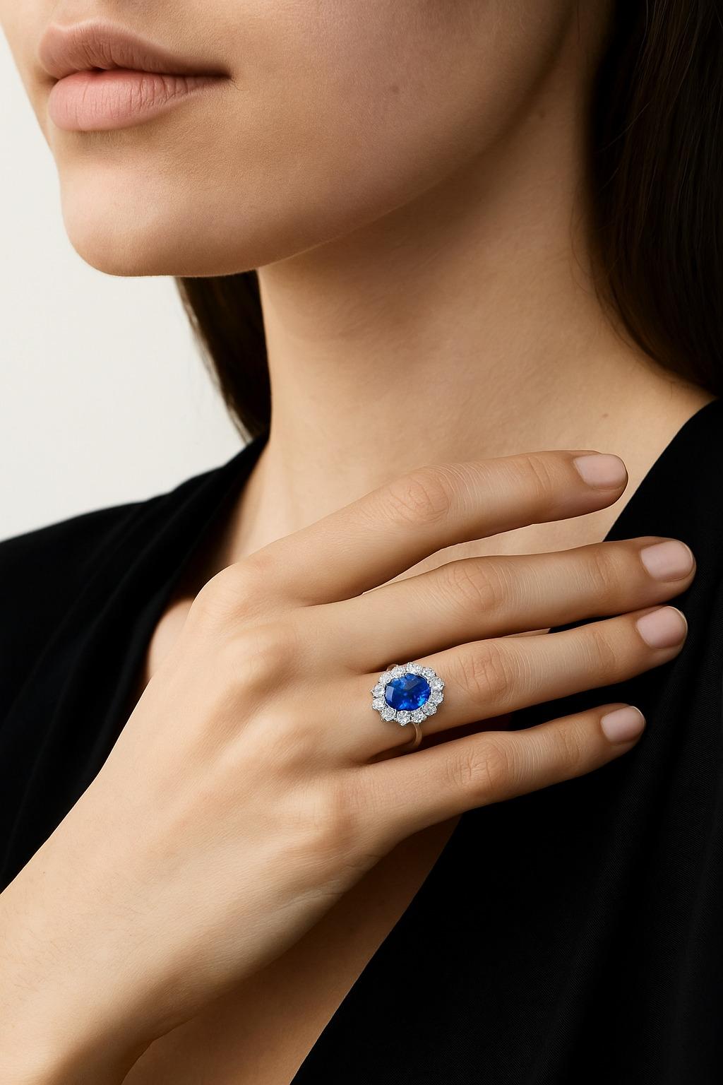 Contemporaneo Anello con zaffiro blu di Ceylon non trattato certificato GIA da 3,93 carati in vendita