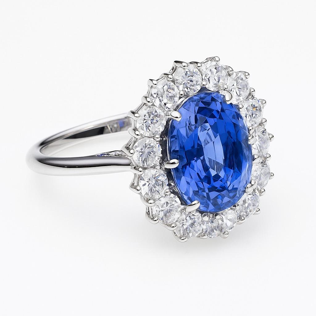 Taglio ovale Anello con zaffiro blu di Ceylon non trattato certificato GIA da 3,93 carati in vendita
