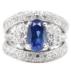 GIA Certified 3.93 Carat Natural Burmese, Unheated Sapphire Ring Set in Platinum